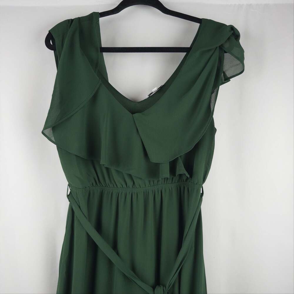 Balticborn Women's XL Green Ruffle Chiffon Maxi Dress